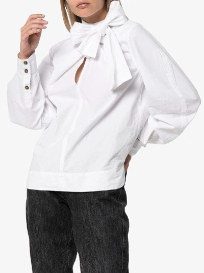 Shop Ganni Pussy-bow Relaxed-fit Blouse In White