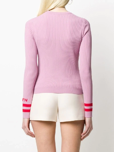 Valentino Ribbed Crew Neck Vltn Jumper In Pink
