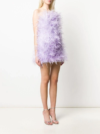 Shop Attico Ostrich-feather Mini Dress In Purple