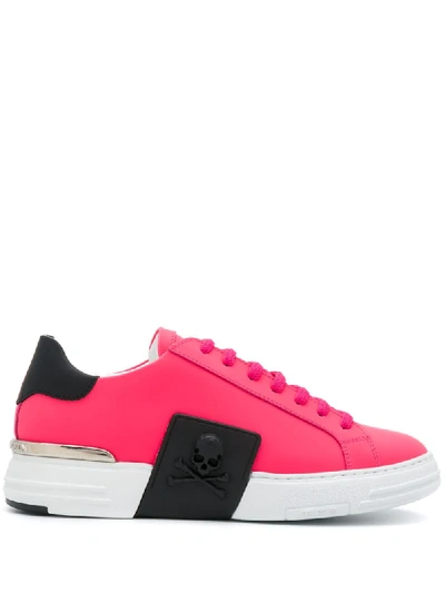 Shop Philipp Plein Statement Skull Low Top Sneakers In Pink