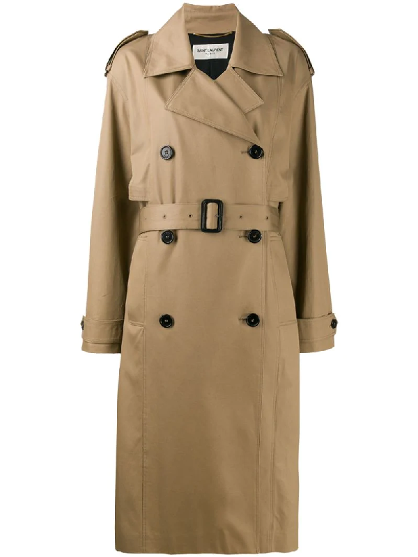 exaggerated collar cotton gabardine trench coat