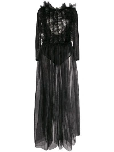 Shop Alchemy Ruffle-chest Backless Tulle Gown In Black