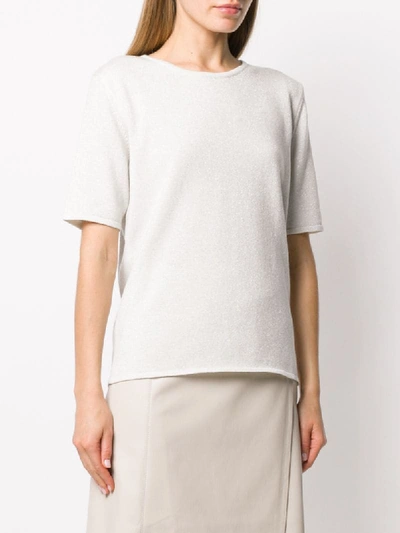 Shop Agnona Metallized Knitted T-shirt In White