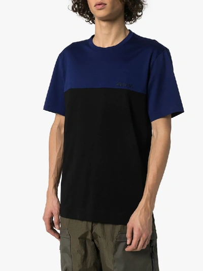 Shop Z Zegna Logo Print Panelled T-shirt In Blue