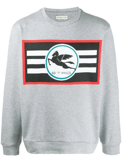 Shop Etro Long Sleeve Printed Logo Sweater In Grey