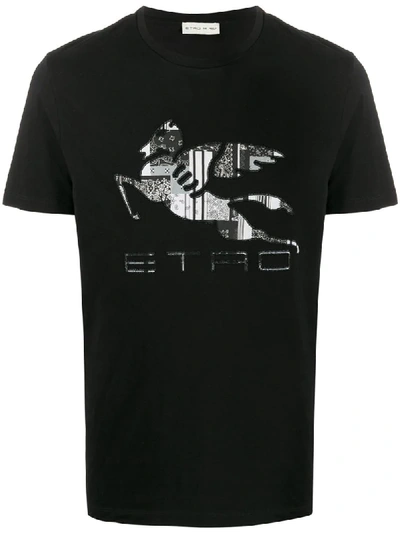 Shop Etro Short Sleeve Printed Logo T-shirt In Black