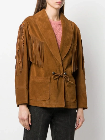 Shop Etro Fringed Band Detail Jacket In Brown