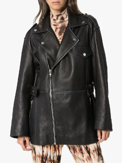 Shop Ganni Collared Biker-style Jacket In Black