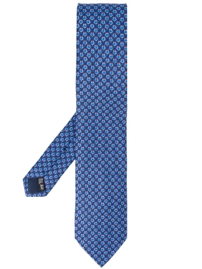 Shop Ferragamo Gancini Print Silk Tie In Blue