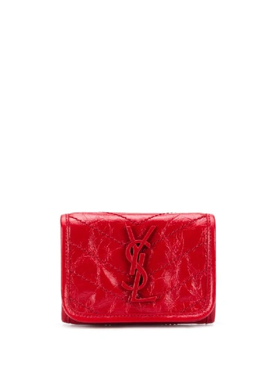 Shop Saint Laurent Niki Compact Tri-fold Wallet In Red