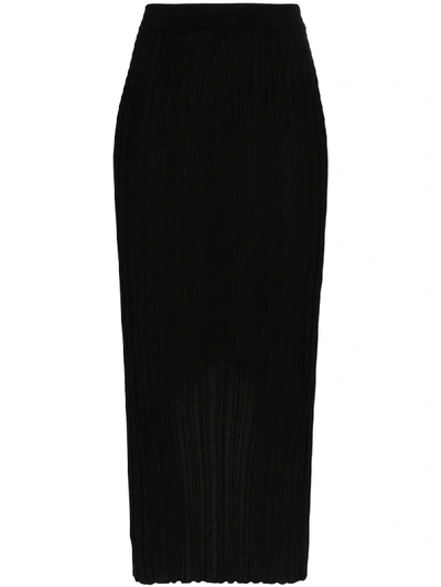 Shop Helmut Lang Ribbed Midi Skirt In Black