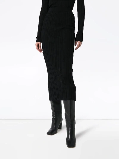 Shop Helmut Lang Ribbed Midi Skirt In Black