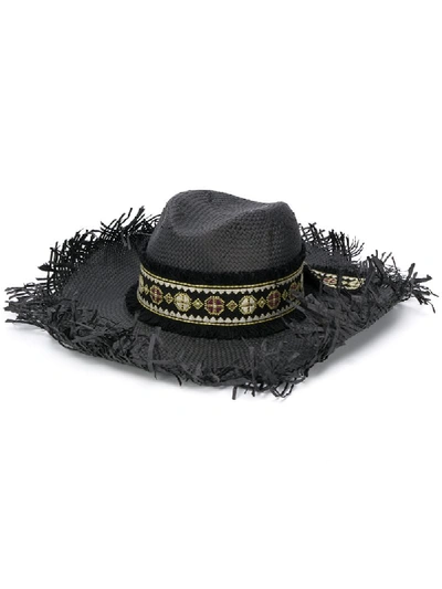 Shop Etro Fringed Edge Hat In Black