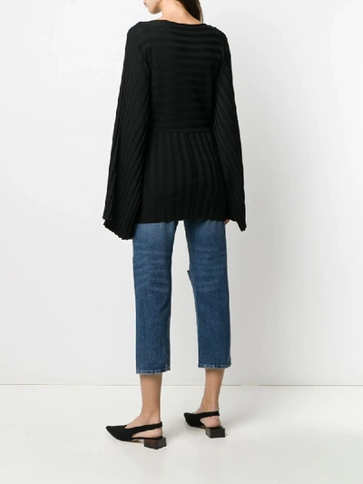Shop Totême Wide Sleeve Ribbed Knitted Top In Black