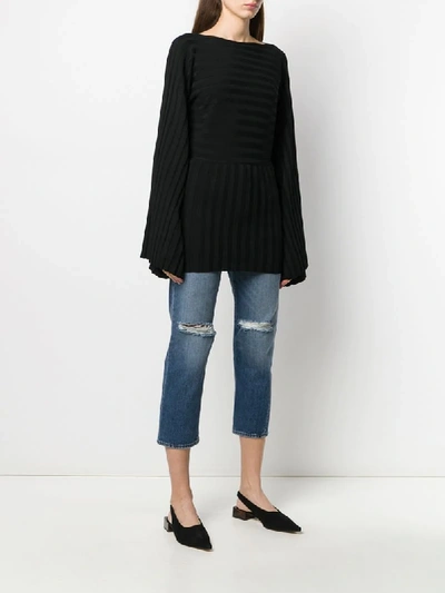 Shop Totême Wide Sleeve Ribbed Knitted Top In Black