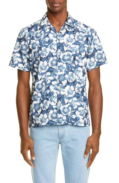 Shop Apc Joseph Floral Button-up Camp Shirt In Blue