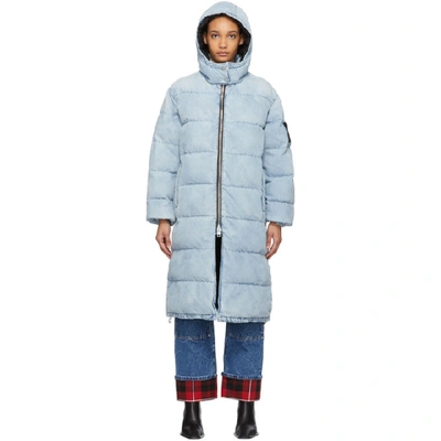 Shop Alexander Wang Blue Bleached Denim Long Puffer Jacket In 108 Bleach