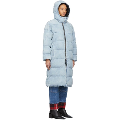 Shop Alexander Wang Blue Bleached Denim Long Puffer Jacket In 108 Bleach