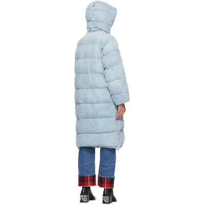 Shop Alexander Wang Blue Bleached Denim Long Puffer Jacket In 108 Bleach