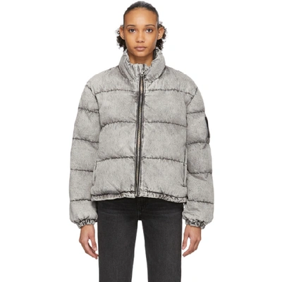 Shop Alexander Wang Grey Bleached Denim Puffer Jacket In Light Grey