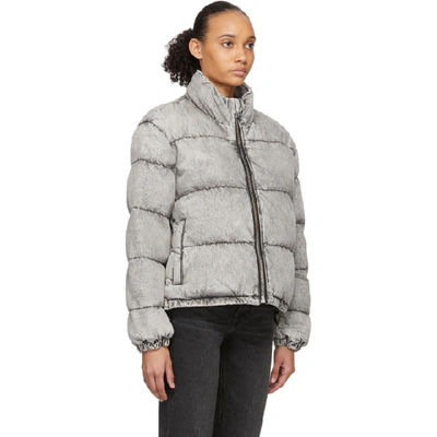 Shop Alexander Wang Grey Bleached Denim Puffer Jacket In Light Grey