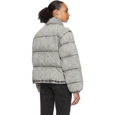 Shop Alexander Wang Grey Bleached Denim Puffer Jacket In Light Grey