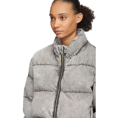 Shop Alexander Wang Grey Bleached Denim Puffer Jacket In Light Grey