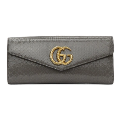 Shop Gucci Grey Snakeskin Gg Broadway Clutch In 1275 Dusty