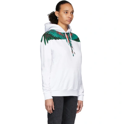 Shop Marcelo Burlon County Of Milan White And Green Wings Hoodie In White/green