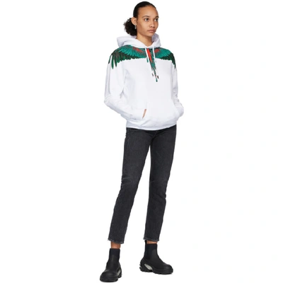 Shop Marcelo Burlon County Of Milan White And Green Wings Hoodie In White/green