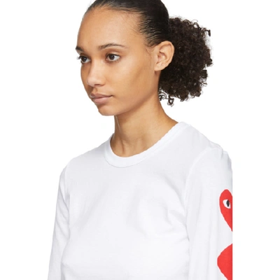 Shop Comme Des Garçons Play Comme Des Garcons Play White And Red Logo Hearts Long Sleeve T-shirt In 1 White