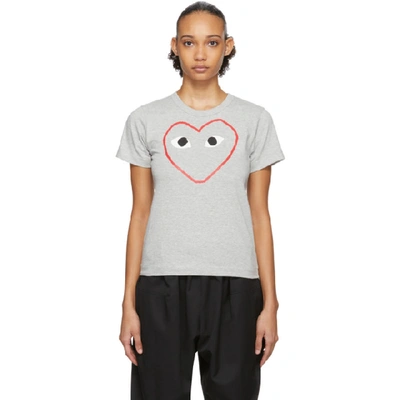 Shop Comme Des Garçons Play Comme Des Garcons Play Grey Outline Heart T-shirt