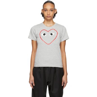 Comme Des Garçons Play Comme Des Garcons Play Grey Outline Heart T-shirt In Grey