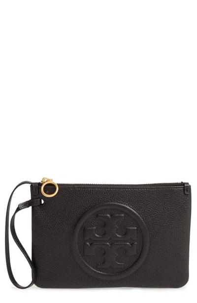 Shop Tory Burch Perry Leather Wristlet In Black
