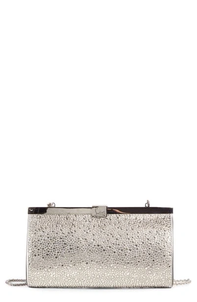 Shop Christian Louboutin Small Palmette Crystal Embellished Clutch In Silver/ Crystal