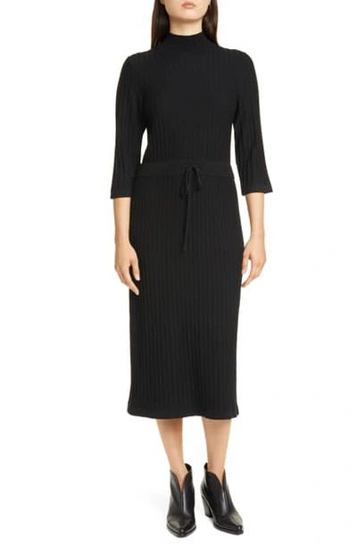Shop Apc Vivianne Rib Drawstring Waist Merino Wool Midi Dress In Noir