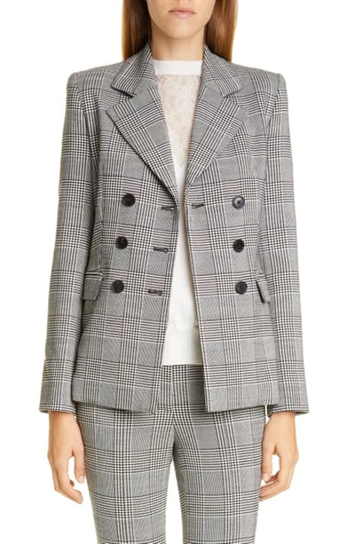 Shop Adam Lippes Double Breasted Plaid Wool Blazer In Black/ White Multi