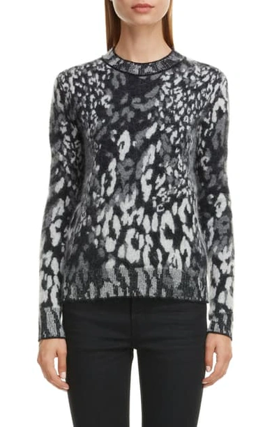 Shop Saint Laurent Snow Leopard Jacquard Sweater In Noir/naturel/gris Ch