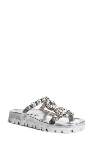 Shop Miu Miu Embellished Slide Sandal In Silver