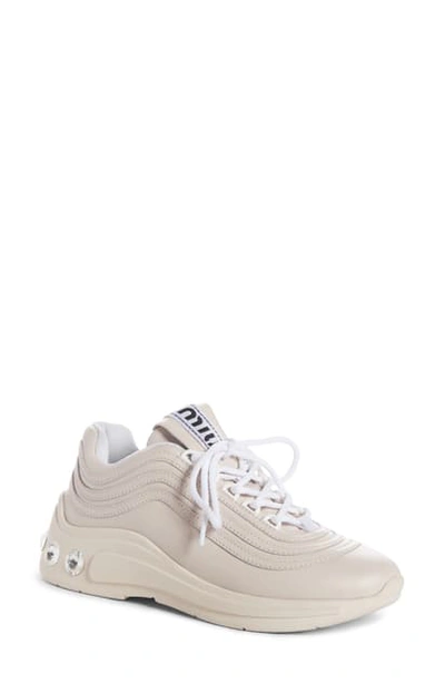 Shop Miu Miu Crystal Embellished Sneaker In Opale