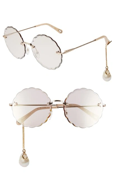 Shop Chloé 60mm Rosie Oversize Round Sunglasses With Freshwater Pearl Accent In Rose Gold/ Pearl Flash