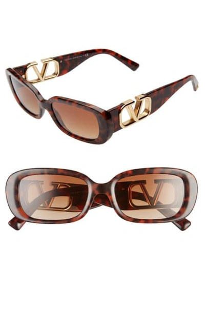 Shop Valentino 53mm Polarized Rectangle Sunglasses In Havana/ Gradient Brown