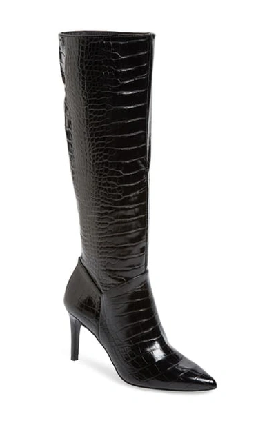 Shop Steve Madden Kinga Knee High Boot In Black Croco
