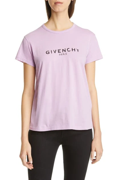 Shop Givenchy Distressed Logo Cotton Graphic Tee In Mauve