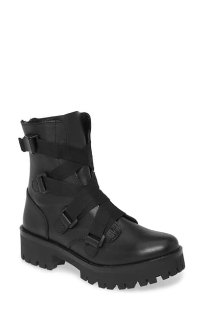 Shop Steve Madden Baine Combat Boot In Black Leather