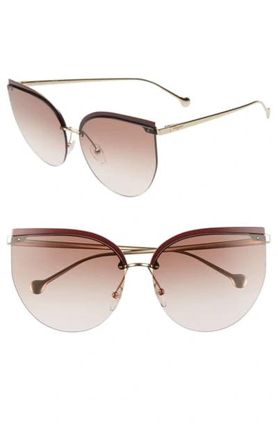 Shop Ferragamo 64mm Oversize Rimless Cat Eye Sunglasses In Burgundy/ Brown/ Gold