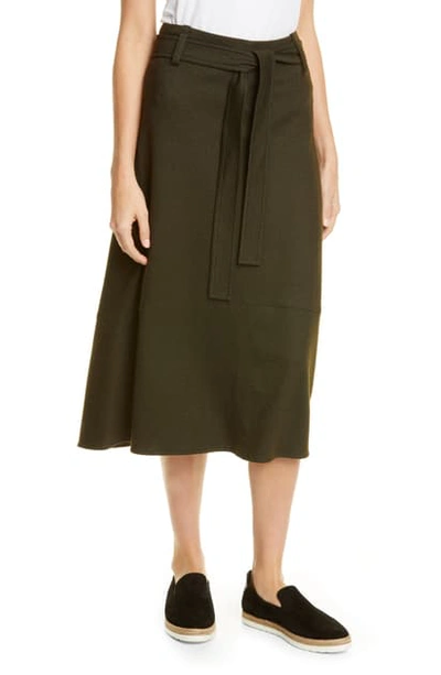 Shop Vince Wool Blend Midi Skirt In Olive