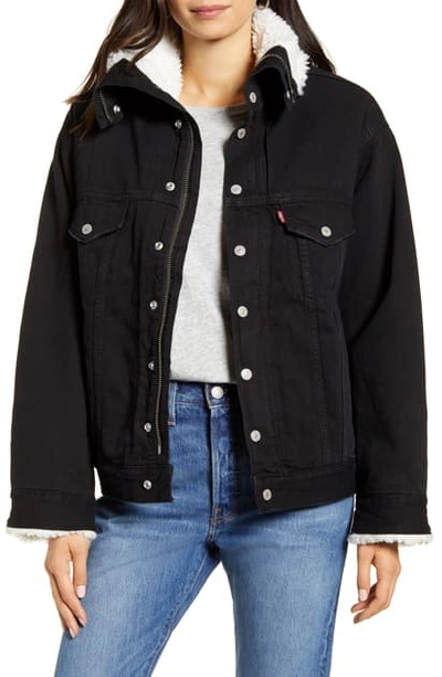 Shop Levi's Levis Dad Faux Shearling Lined Denim Jacket In Black Book Trucker