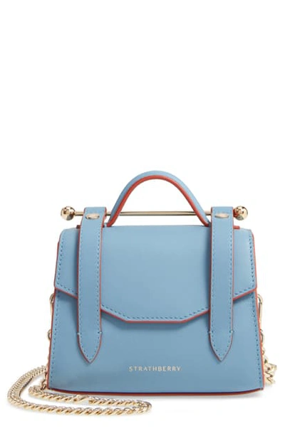 Shop Strathberry Micro Allegro Calfskin Leather Tote In Alice Blue