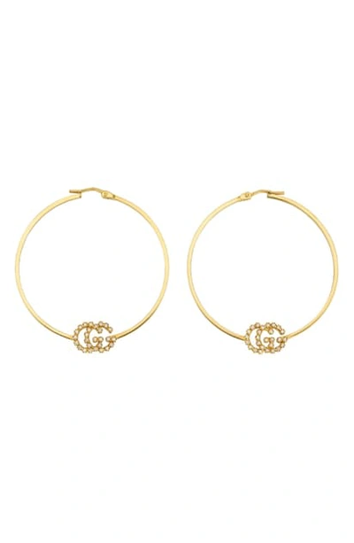 Shop Gucci Running G Diamond Hoop Earrings In Yellow Gold